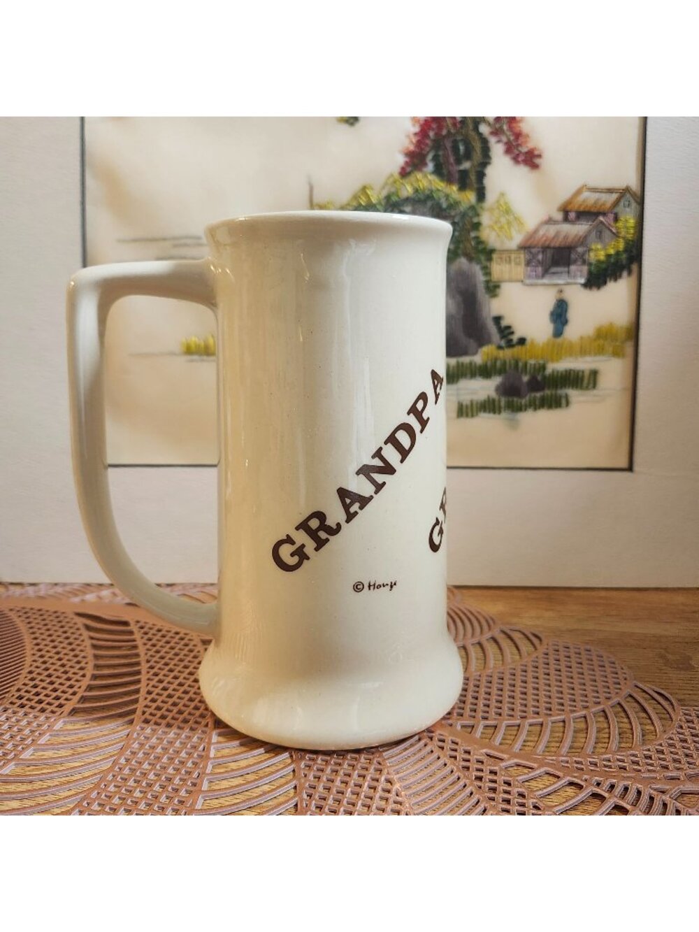 Large Ceramic Coffee Mug Beer Stein "Grandpa" Vintage 6" Tall Houze